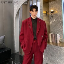 JUST FEEL!NG 남성 긴팔 캐주얼웨어 싱글단추 더블칼라 포켓 블레이저 멋진 정장재킷 작업용 직장