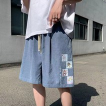 puildaug -여름 대형 캐주얼 바지 남성용 녹색 반바지 패션 느슨한 7 캐주얼 바지