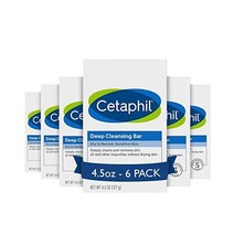 Cetaphil 바 비누 딥 클렌징 페이스 및 바디 바 3개 팩 건성에서 중성 민감성 피부용 무비누 저자극성 파라벤 무함유 무향 메이크업 먼지 및 유분 제거, 4.5온스(6개들이 팩)