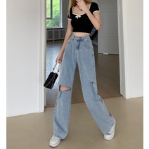 여자찢청 디스트로이드 와이드 찢어진청바지