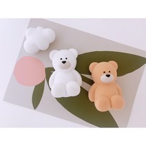 [라뮤즈캔들] 1+1 동글 곰돌이 세트 차량 석고방향제 리필오일 박스포장, 화이트1+1, 무향