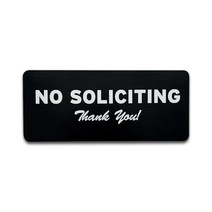 No Soliciting 표지판 - 비즈용 접착 스트립 포함 사무실 기업 및 가정을 위한 현대적인 너비 17.8cm(7인치) x 높이 7.6cm(3인치) (브러시드 블랙)