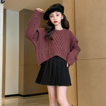주니어 여아 벌집니트 풀오버 스웨터 크롭 루즈핏