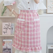 체크 쁘띠 허리 앞치마 미니 앞치마, 핑크, 1개