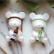 1+1 아기자기 인테리어 귀여운 실내 차량용 술마시는 곰돌이 석고방향제 (리필 오일 포함), 바질라임만다린, 맥주+맥주