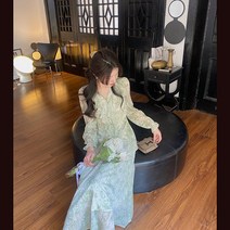 새로운 부드러운 바람V칼라 프라운스 쉬폰 꽃 드레스