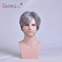 남자가발 남성가발 남성용 짧은 은색 회색 합성 머리 가발 가발 아빠를위한 좋은 선물, 협동사, 1 PC
