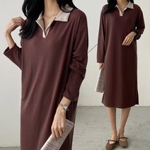 제이앤지니 OP-310 블루 카라 긴소매 롱 원피스