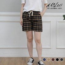 사입자mall F5002 굵은체크 반바지 허리밴딩