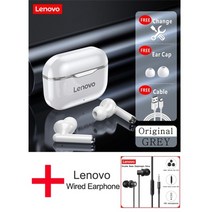 블루투스 이어폰 lenovo lp1 tws 이어폰 블루투스 5.0 무선 헤드셋 방수, lp1 회색 및 wt13