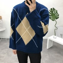 울 오버핏 배색 아가일 니트(5color)