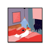 Energy Saving Mode 김유라 작가 유럽스타일 오일 파스텔 힐링 일상 일러스트 카페 인테리어 소확행 그림 액자, 매트 블랙 알루미늄 프레임