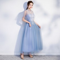 changsheng여름 달콤한 거즈 꽃 지퍼 a라인 무릎 길이 단색 핑크 블루 그레이 심플한 신부 들러리 드레스