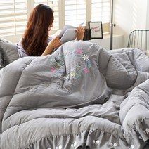 류금숙 여자의 정원 광목 워싱 자수침구 차렵이불+베개커버+롱침대커버세트 (SS/Q/K/SK)