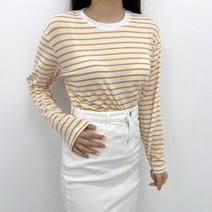 쓰리타임 / 린넨 라운드 단가라 긴팔 티셔츠 여름