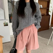 브이와이 여자 FW 꽈배기 박스핏 U넥 롱슬리브티 니트