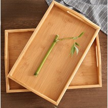 커피 차 후식 담는 대나무 우드 트레이 원목 쟁반 오봉, 4 손잡이트레이 대