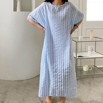 쿨썸머 원단 세로줄무늬 반팔 롱원피스 1102622DRESS 면원피스 블랙 Black 코발트 Cobalt 소라 Sky Blue 캐주얼