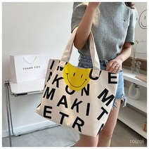 로이조이 여성 캐주얼 레터링 스마일 캔버스백 숄더 토트백