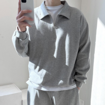 룩샵 남자 남성 데일리 오버핏 무지 카라 특양면 반집업 맨투맨