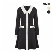 비엔엑스 BNX 여성 보석 버튼 카라 투톤 미니 원피스