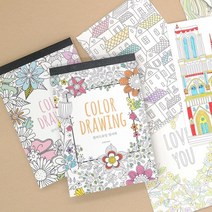 핑크풋 3000 컬러드로잉엽서북 랜덤 그림연습 드로잉편지지 컬러링북 링북 편지지 드로잉 컬러 북, 단품