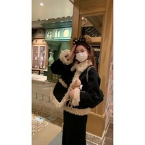 코듀로이배색퍼코트여동90화이트덕다운안감블랙하프상의