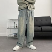 어둑 시티보이 빈티지 원턱 워싱 데님팬츠 (Blue)