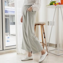 플레이팝 여성용 4컬러 뒷밴딩 9부 통 와이드 데일리 심플 기본 슬랙스