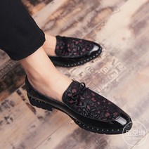 도오빠 매튜 남성 가죽 로퍼 3CM 키높이 단화 정장 구두 에나멜 꽃무늬 발편한 남자로퍼 신발