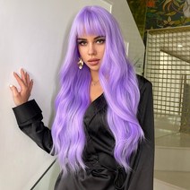 Long Pink Wigs with Bangs Wave Synthetic Wigs for Women, 1542817, 하나