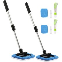 자동차 앞유리 청소 도구 57.9cm 22.8인치 창문 클리너 용품 브러시 내부 확장 가능한 긴 손잡이 피벗 세탁 극세사 천 패드 클리닝 스프레이 포함 2팩-블루, Updated-blue 2 Pcs