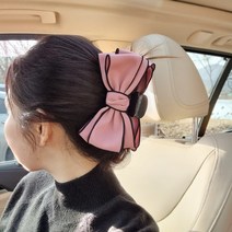 바이진주리본 세라 왕리본 올림머리 헤어 집게핀 업스타일 왕집게핀, 핑크 Pink