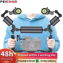 dslr 짐벌 캐논 6dmark2 오막포 다이빙 듀얼 핸들 트레이 스태빌라이저 브래킷 리그 브래킷 키트 w 부력 플로트 암 수중 채우기 조명 gopro 10 dslr 카메라, 레드 콤보 b