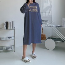 오버나인 여성 웨스턴 코튼 박스 나염 루즈핏 긴팔 롱 원피스