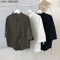 JUST FEEL!NG 면 린넨 남성 반팔티셔츠 루즈핏 7부 셔츠 빅사이즈 M-3XL 커플티셔츠 쿨티셔츠 남방 브라우스셔츠