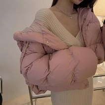 연핑크 코튼 슬림핏 후드 여대생 크롭 미니 숏 패딩 키작녀 여자 다운 솜 누빔 귀여운 고등학생 여학생