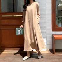 라운드넥 7부 A라인 롱 원피스 빅사이즈 임부복 홈웨어 잠옷