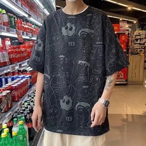 빈티지 반팔 티셔츠 여름 애니메이션 하라주쿠 프린트 남성 여성 캐주얼 힙합 패션 그래픽 Ins 트렌드