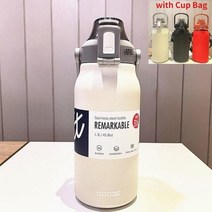 텀블러 대용량 빨대 스테인레스 스틸 보온 진공물병 보온병 Termos, 1300ml, 하얀(컵가방포함)