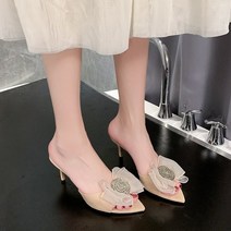 뾰족슬리퍼 여 하프스트랩 리본 토오픈힐 패션 샌들