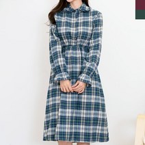 여성 가을패션 체크 레이스 카라 프릴 밴딩 원피스