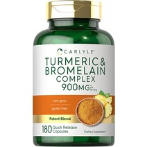 강황 및 브로멜라인 보충제 900mg 180 캡슐 심황 커큐민 복합물 비 GMO 글루텐 프리 칼라일
