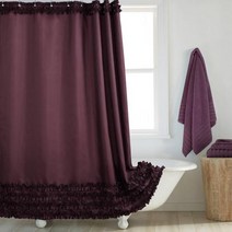 러플 핑크 현대 폴리 에스터 방수 패브릭 솔리드 장식 농가 샤워 커튼, 없음, Ruffled-brown+W 240cm x L 183c