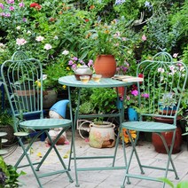 마당 아웃도어 테이블 앤틱 발코니 베란다 접이식 의자 세트 정원 가구 야외 실외, 녹색 의자2 테이블1