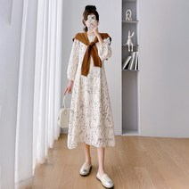 가을 임부복 스판 감령 라운드넥 긴팔 임부 원피스