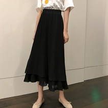 쉬폰 대코디 여름 룩 하늘하늘 심플 단정 하객 밴딩 주름 롱스커트 활동성좋은 여자 데일리 편한치마 캐쥬얼