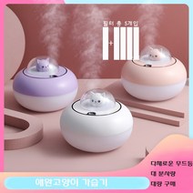 가습기 300ml 대용량 애완 KC인증 고양이 USB가습기 구매 무드등 필터 대량 미니가습기 5개 포함, 퍼플