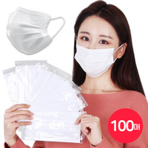 케이에스몰 (개별포장) 국내배송 덴탈마스크 3중필터 일회용 마스크 화이트(100매), 100매