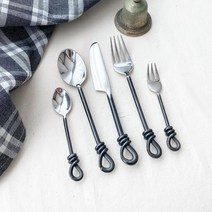 [안젤라스] (창고세일) 핸드메이드 블랙핸들 꼬임 커트러리 (레트로 빈티지 고리 커트러리), 디너나이프 1P